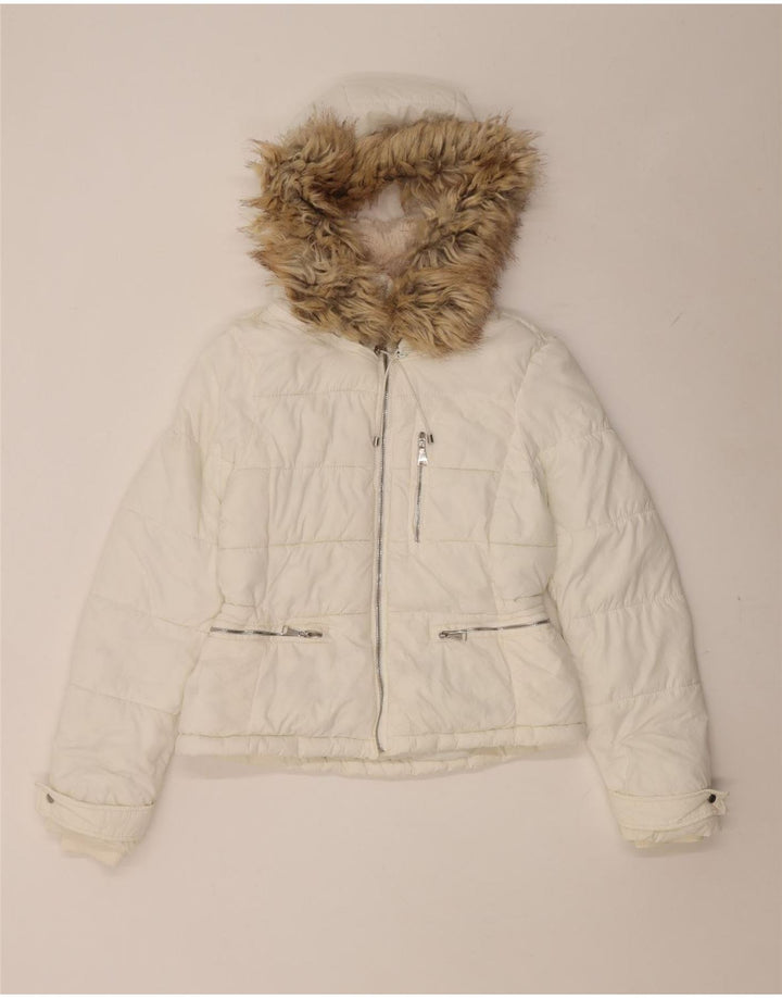 Damska ocieplana kurtka z kapturem Zara UK 10 Small White Poliamid