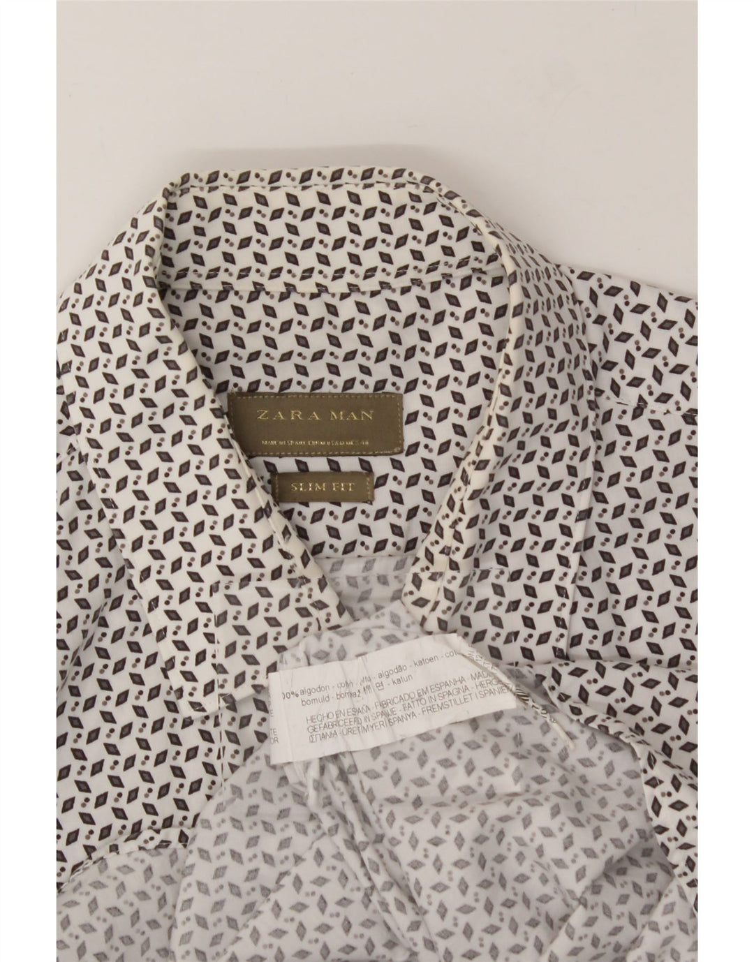 ZARA Mens Slim Fit Shirt Medium White Geometric Cotton Vintage Zara and Second-Hand Zara from Messina Hembry 