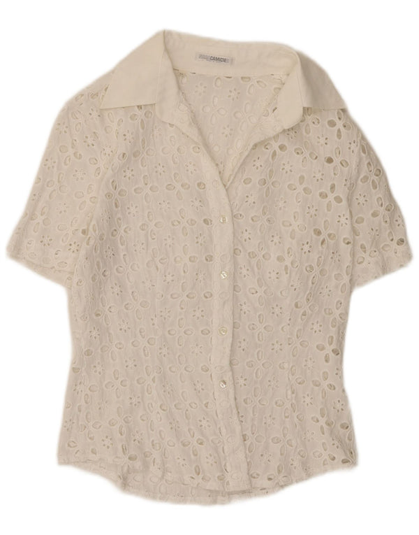 Naracamicie Womens Short Sleeve Shirt UK 12 Medium White Floral