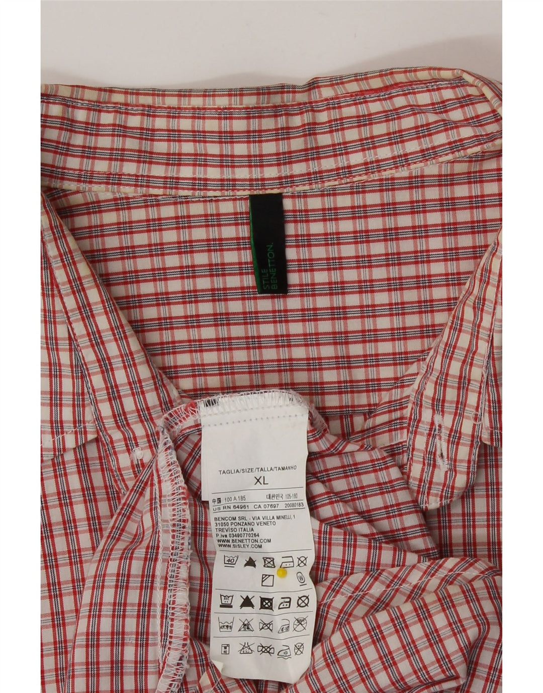 Męska koszula z krótkim rękawem Benetton XL, bawełniana w czerwoną kratę