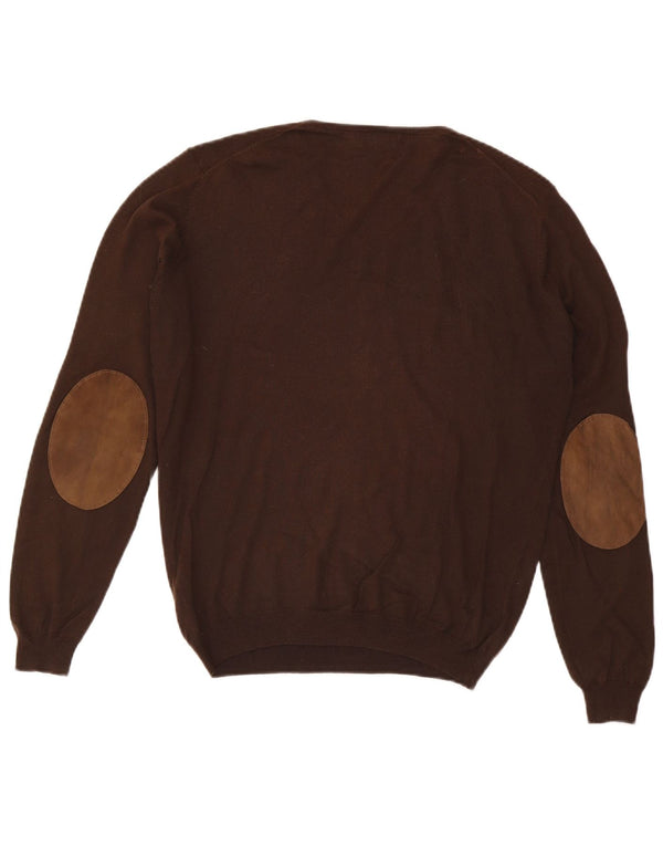 Męski sweter Massimo Dutti z dekoltem w kształcie litery V, średniobrązowy, kaszmirowy