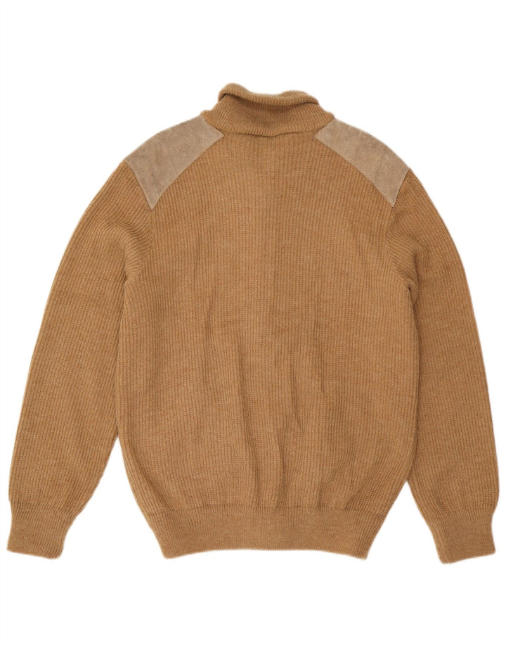 Sweter męski w stylu vintage, średni beż, akryl w blokach kolorystycznych