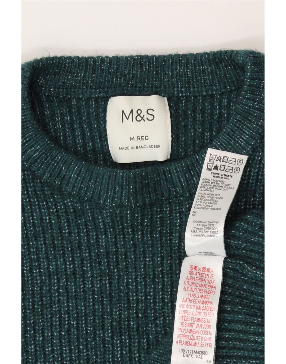 Marks & Spencer Damski sweter z okrągłym dekoltem, UK 14, średni, zielony, nakrapiany