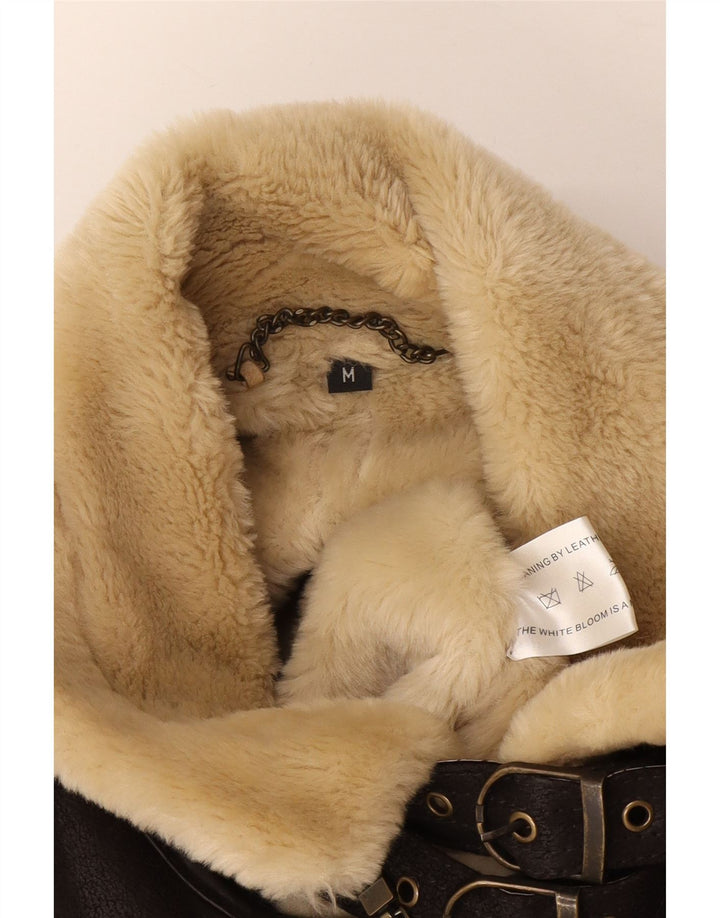 Męska kurtka Bomber Shearling w stylu vintage, UK 38, średnia brązowa skóra