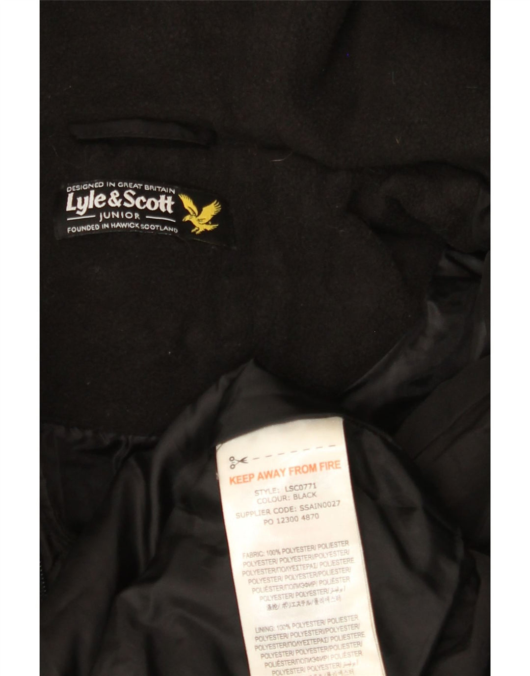 LYLE & SCOTT Chłopięcy, ocieplany płaszcz z kapturem, 15-16 lat, czarny, poliester