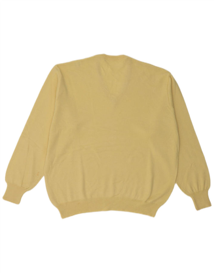 Sweter męski w stylu vintage z dekoltem w szpic, duży, żółty