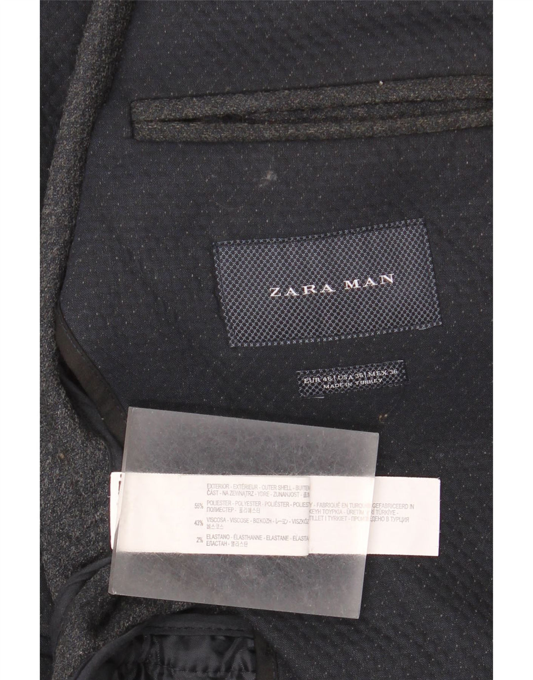 Zara Męska marynarka zapinana na 2 guziki EU 46 Mały granatowy geometryczny poliester