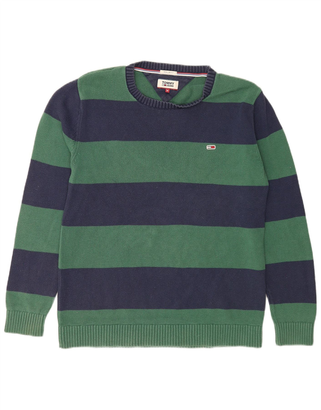 Męski sweter z okrągłym dekoltem Tommy Hilfiger w średnie zielone paski