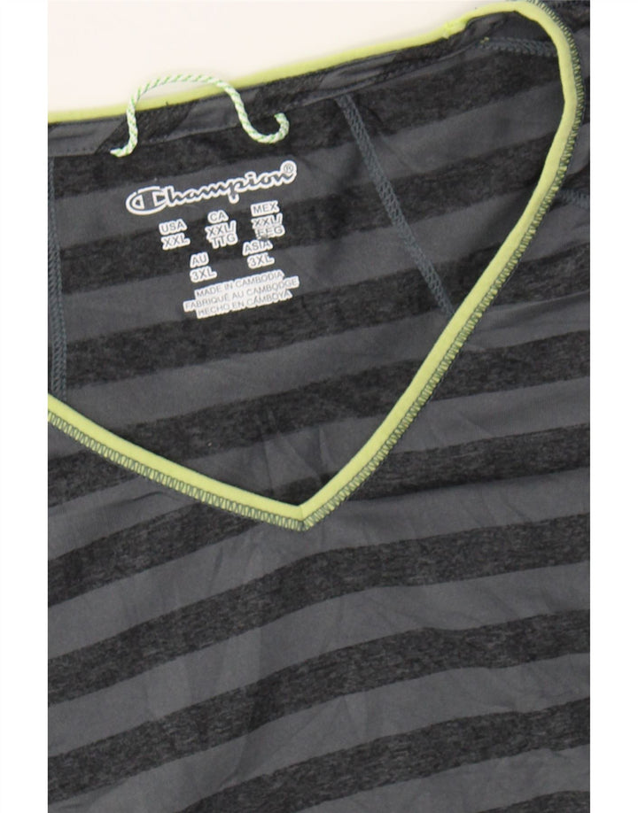 CHAMPION Womens T-Shirt Top UK 20 2XL Black Striped Polyester Vintage Champion and Second-Hand Champion from Messina Hembry 