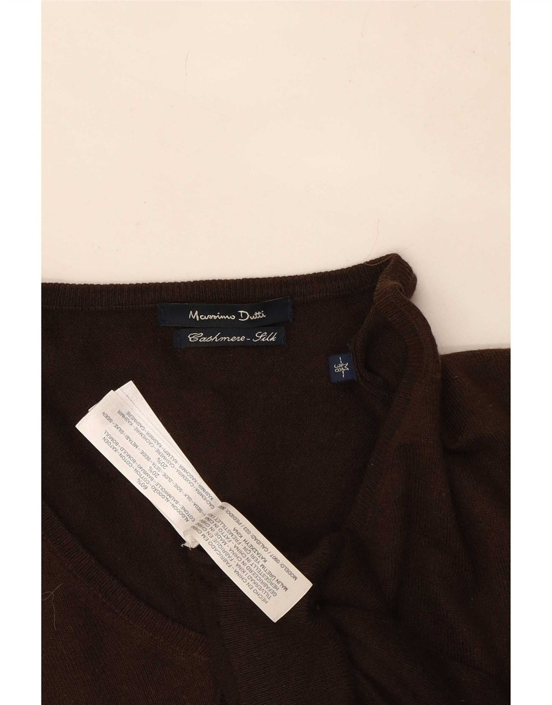 Męski sweter Massimo Dutti z dekoltem w kształcie litery V, średniobrązowy, kaszmirowy