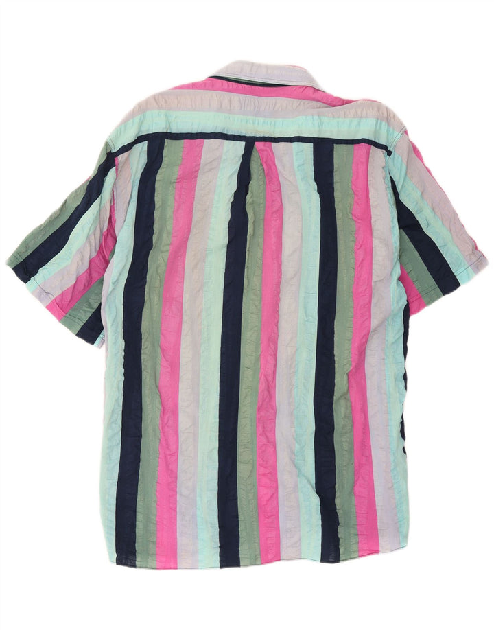 Weekendowa koszula męska z krótkim rękawem, w średnie, wielokolorowe paski