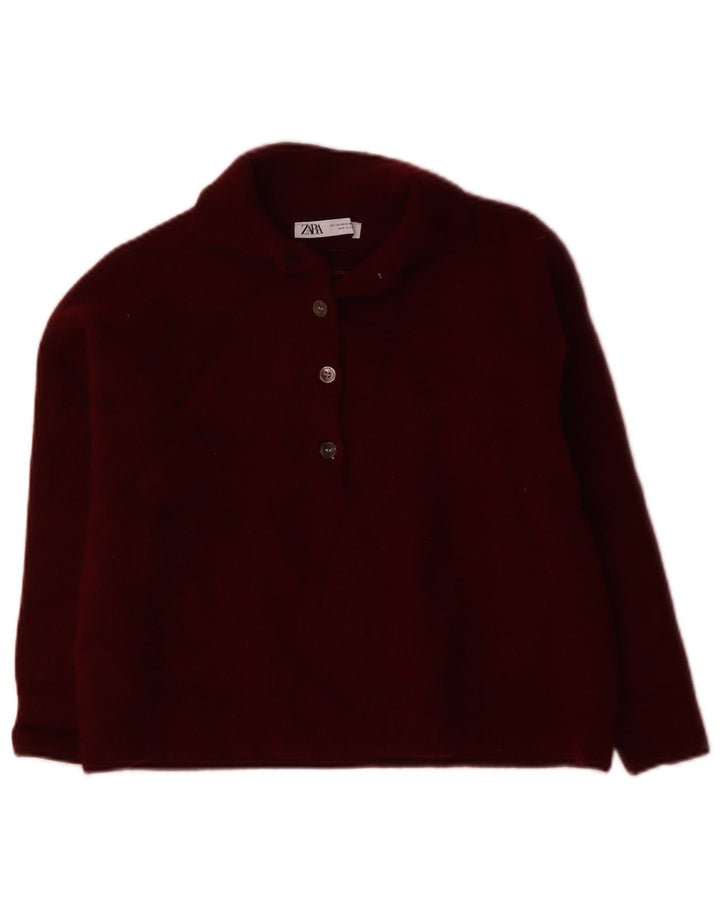 Damski sweter oversize ZARA Crop Polo UK 6 XS Burgundowa wełna