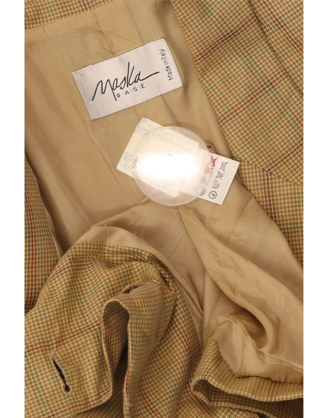 Damska marynarka zapinana na 2 guziki Maska IT 42, bawełniana w średnią beżową kratkę