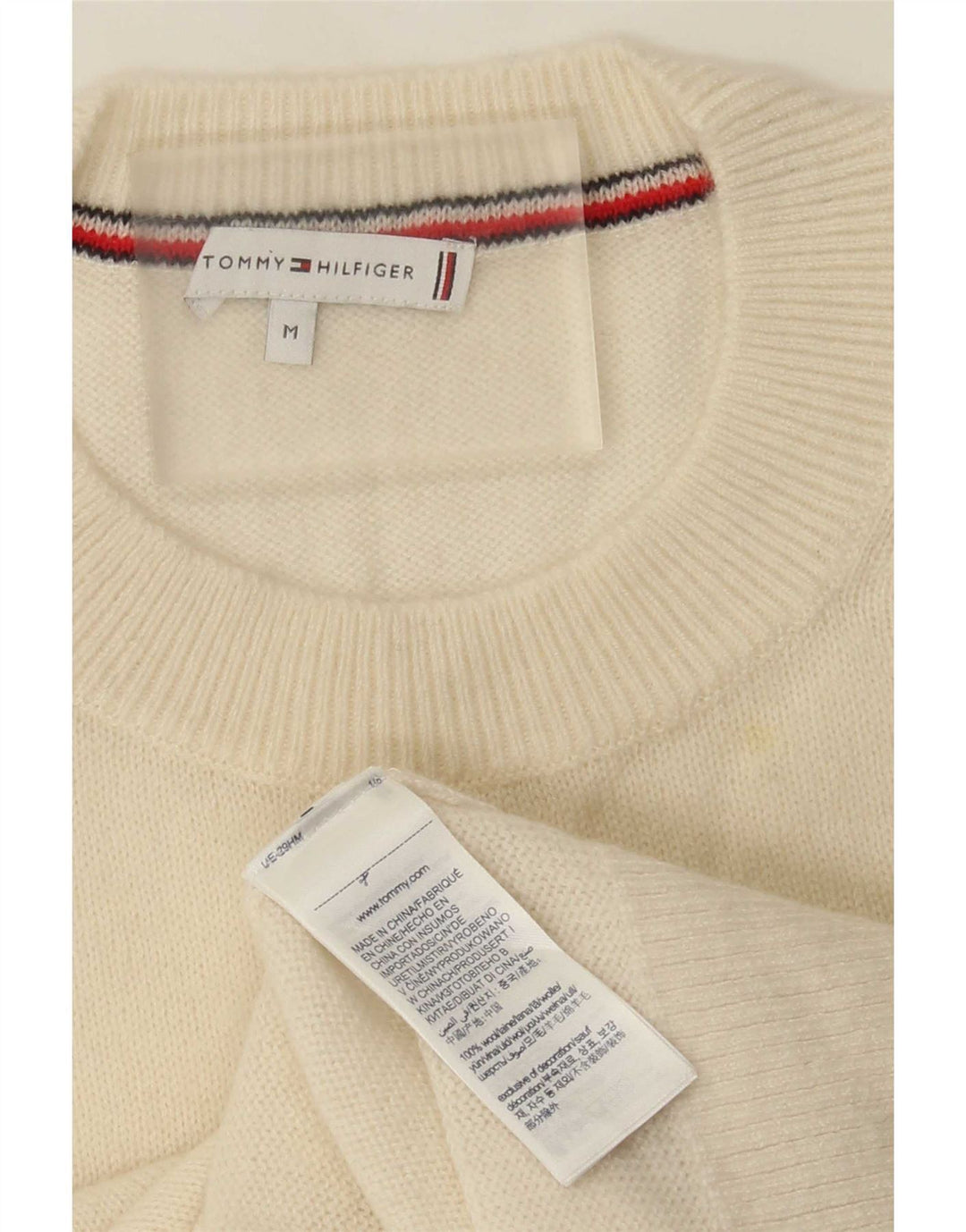 Damski sweter z okrągłym dekoltem Tommy Hilfiger UK 14 Średni złamanej białej wełny