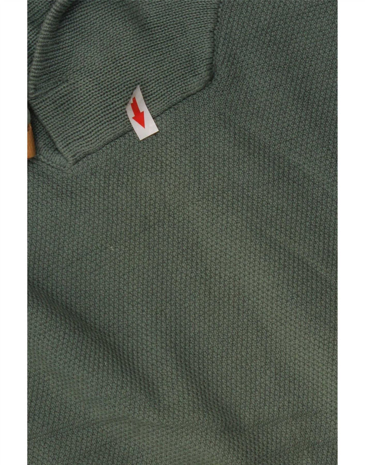 Męski sweter Zara z szalowym dekoltem, duży, zielony, bawełniany