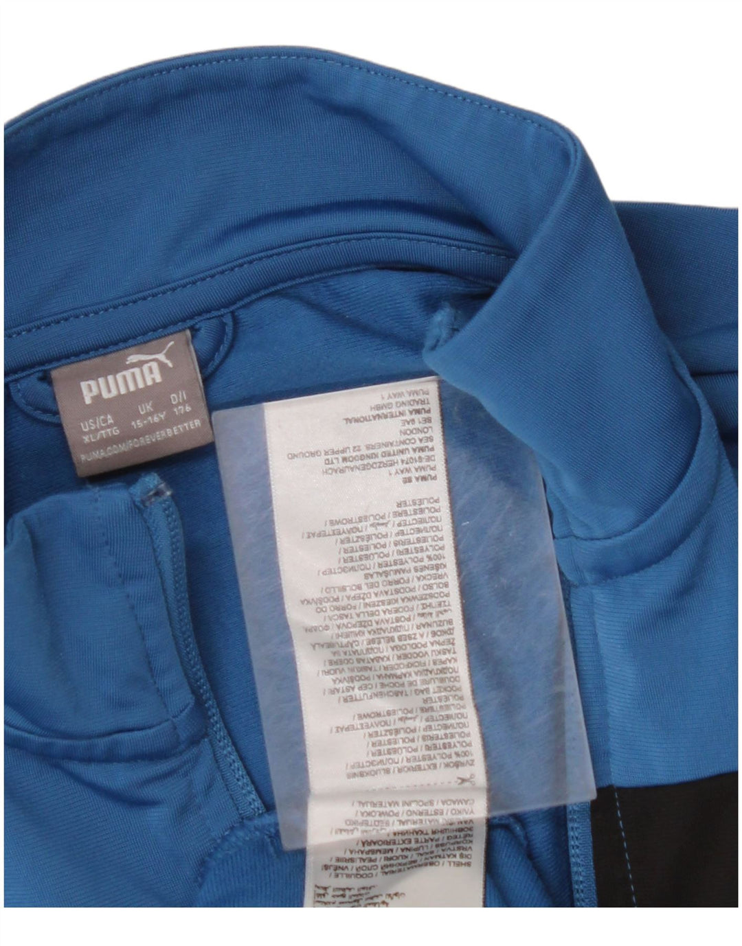 Chłopięca kurtka dresowa PUMA, 15-16 lat, niebieski poliester z blokami kolorów