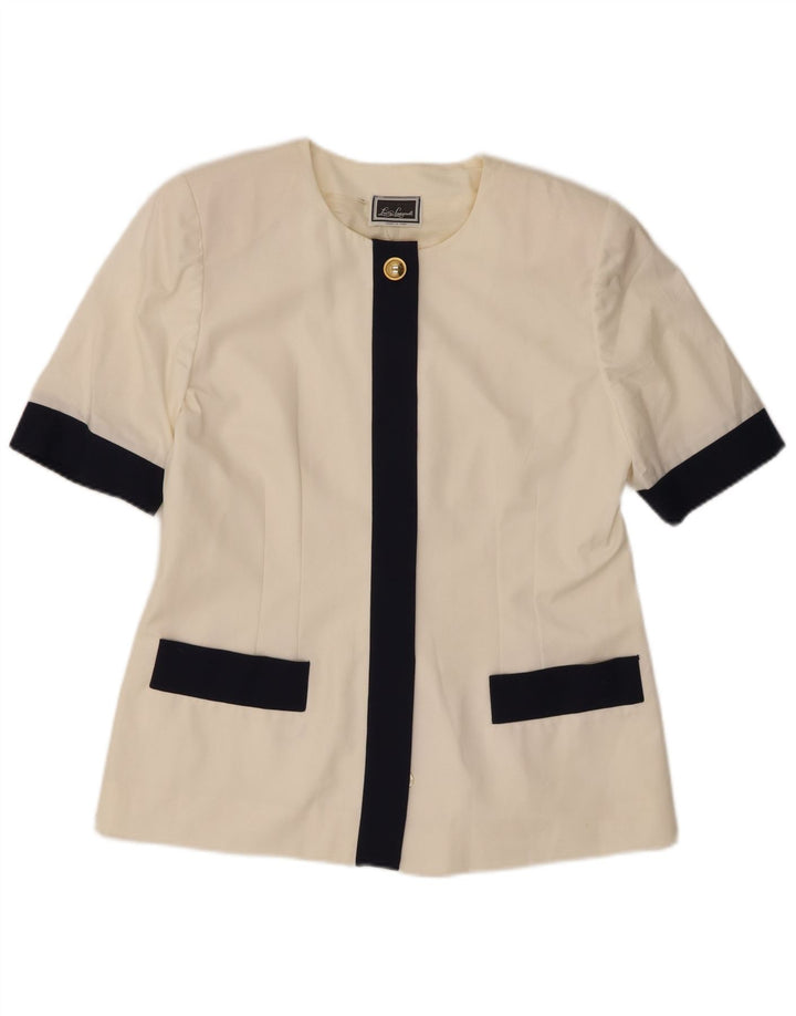 LUISA SPAGNOLI Womens Cardigan Top IT 46 Large Off White Colourblock