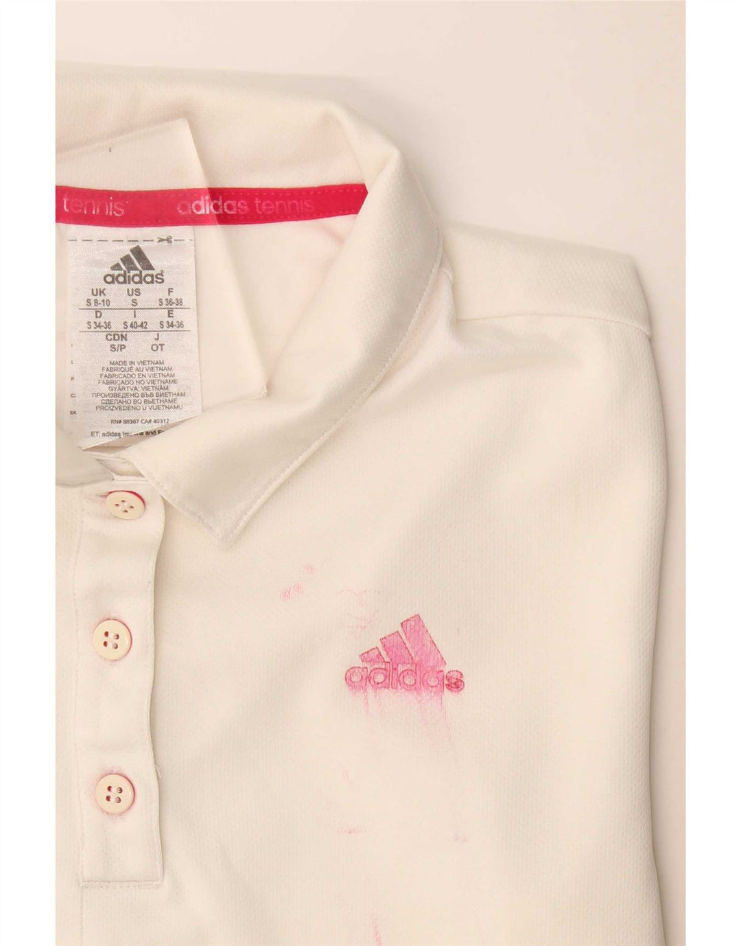 Damska koszulka polo Adidas Climalite UK 8/10, mała, biała, poliestrowa