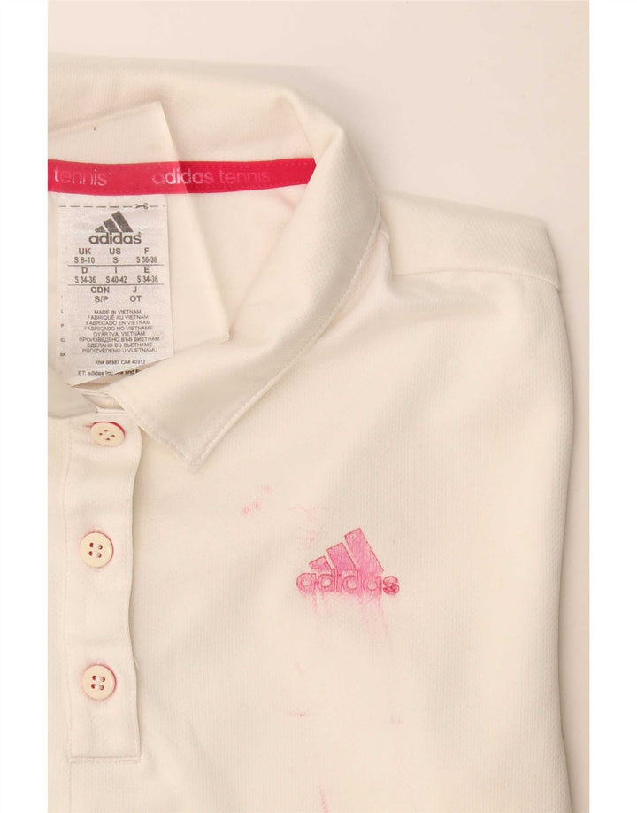Damska koszulka polo Adidas Climalite UK 8/10, mała, biała, poliestrowa