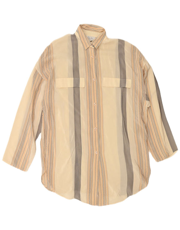Damska bluzka koszulowa oversize VINTAGE IT 42 Średni beżowy jedwab w paski