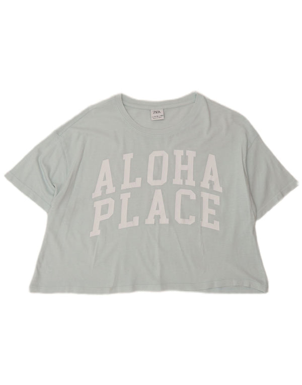 Dziewczęca koszulka z krótkim rękawem Zara z grafiką, 11-12 lat, niebieska