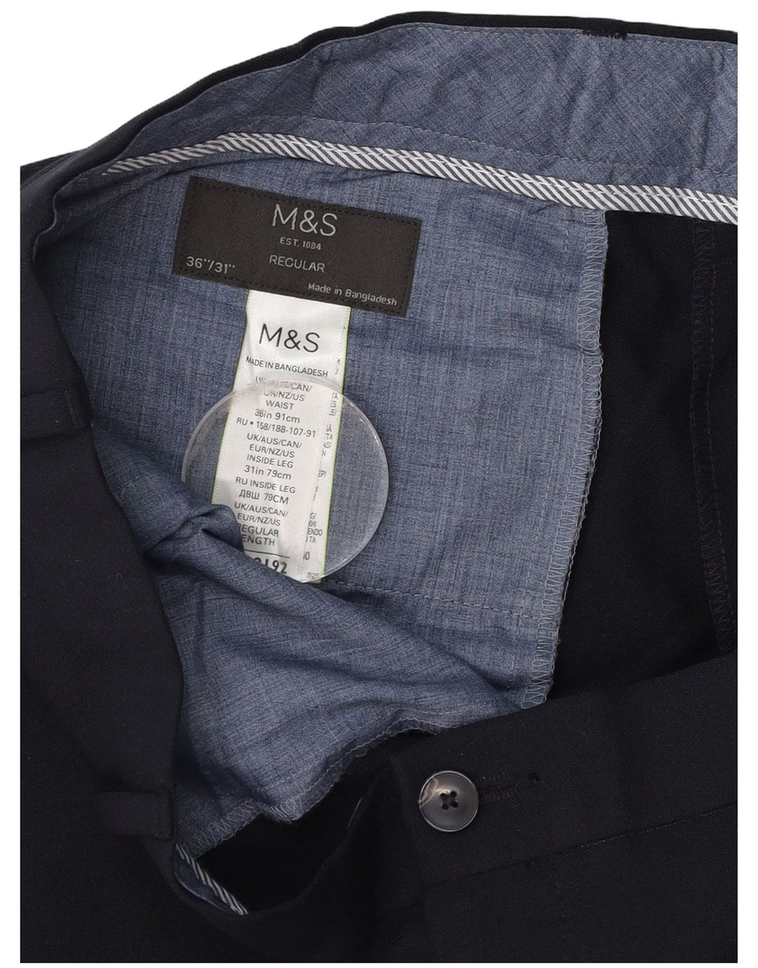 Męskie spodnie chino o regularnym kroju Marks & Spencer W36 L31 Granatowy poliester