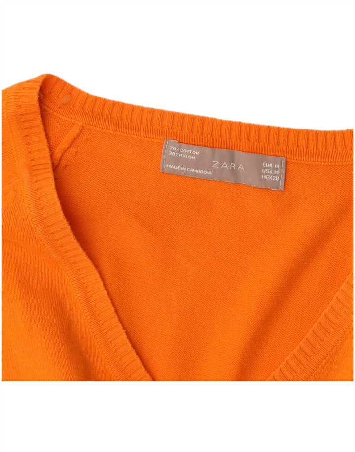 Sweter damski Zara z dekoltem w kształcie litery V, UK 12, średni pomarańczowy, bawełniany