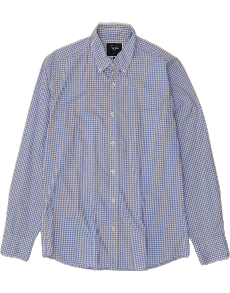 CHARLES TYRWHITT Mens Slim Fit Shirt Medium Blue Gingham Cotton Vintage Charles Tyrwhitt and Second-Hand Charles Tyrwhitt from Messina Hembry 