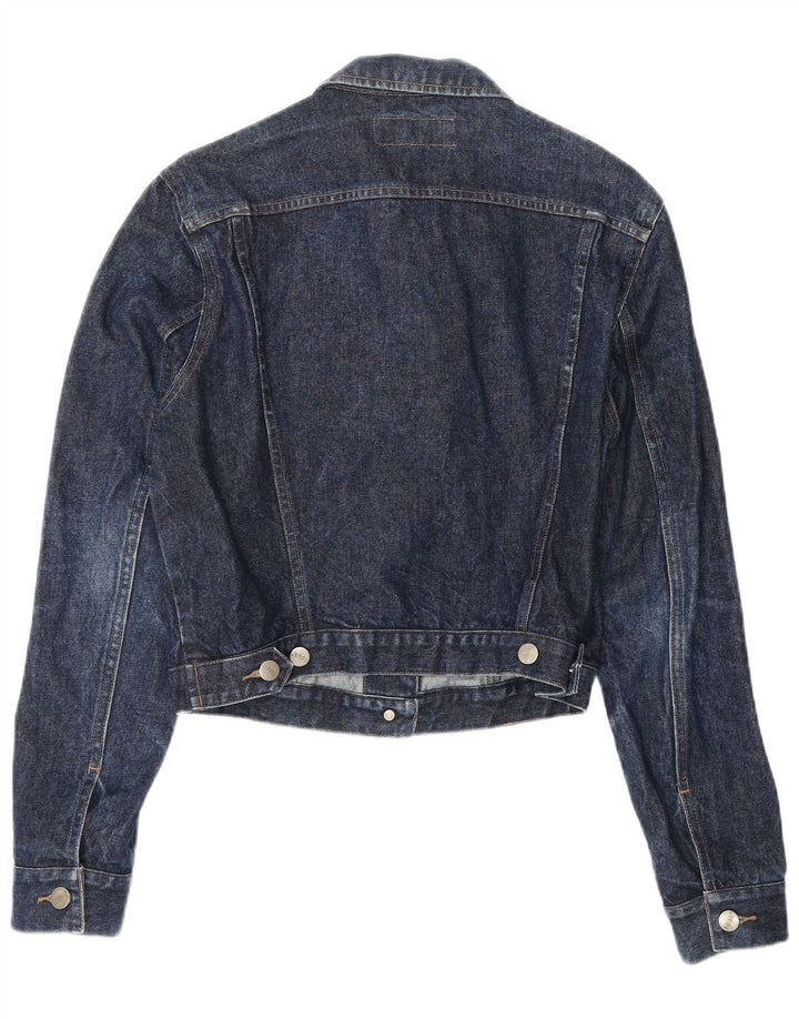 FCUK Womens Crop Denim Jacket UK 14 Large Navy Blue Cotton