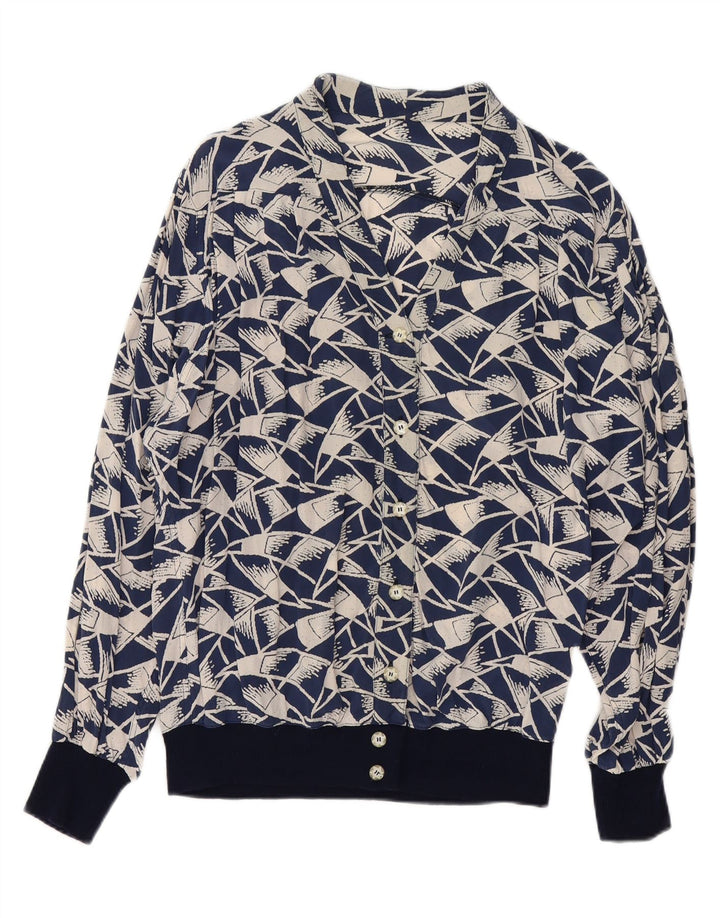 VINTAGE Womens Oversized Shirt Blouse IT 50 XL Navy Blue Geometric
