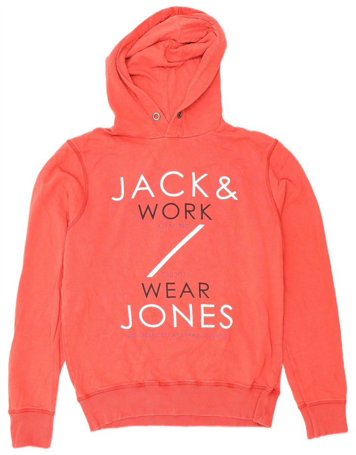 Męski sweter z kapturem i grafiką Jack & Jones, średnio czerwony, bawełniany