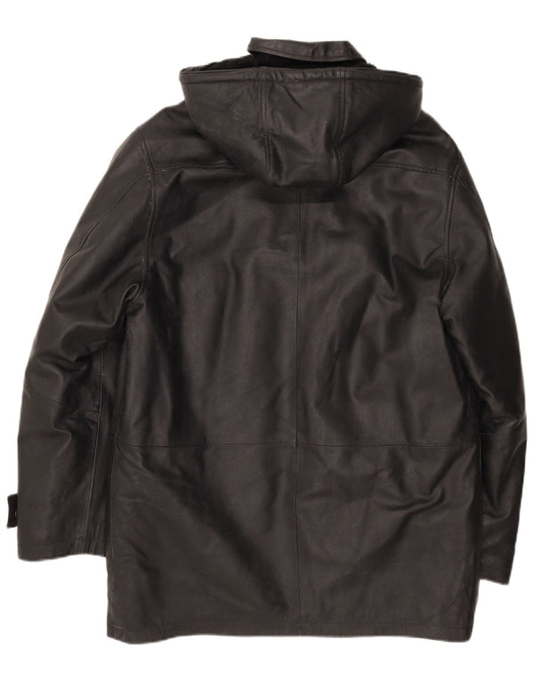 Vintage męska kurtka skórzana z kapturem IT 50, duża czarna skóra