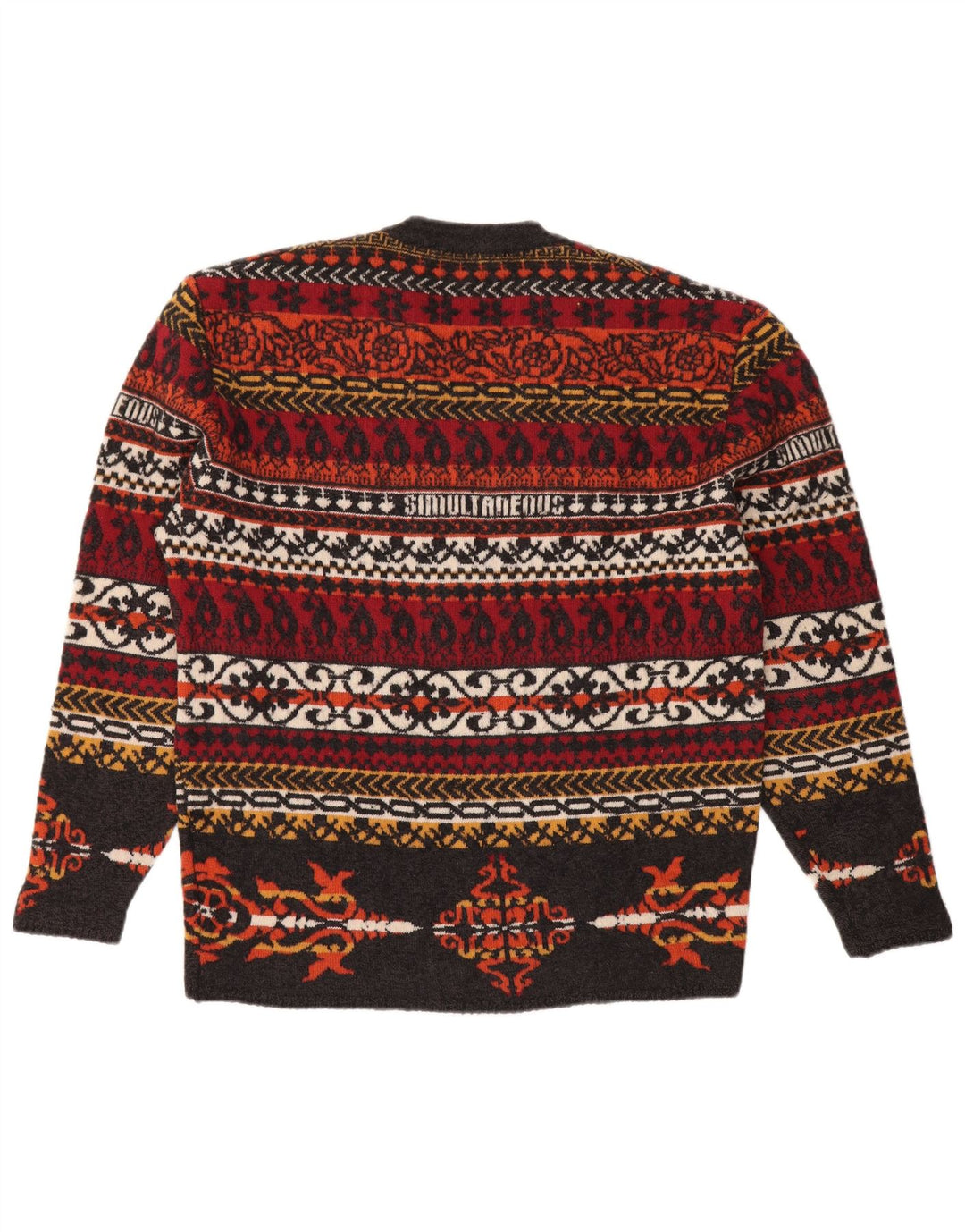 Sweter damski VINTAGE z dekoltem w kształcie litery V, UK 18 XL, wielokolorowy, wełniany Fair Isle