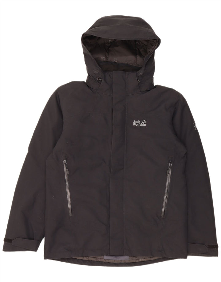 Męska kurtka wiatrówka Jack Wolfskin z kapturem UK 34, mała czarna, poliester