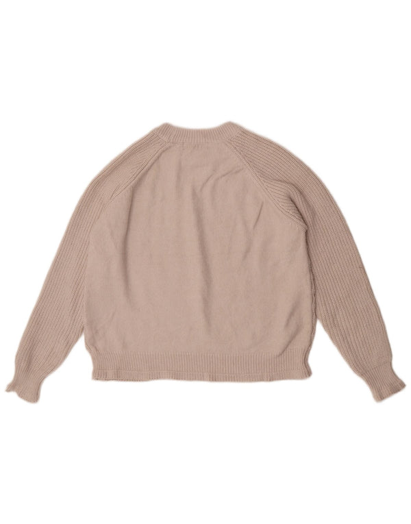 Marks & Spencer Womens Crop Crew Neck Jumper Sweater UK 14 Medium Beige