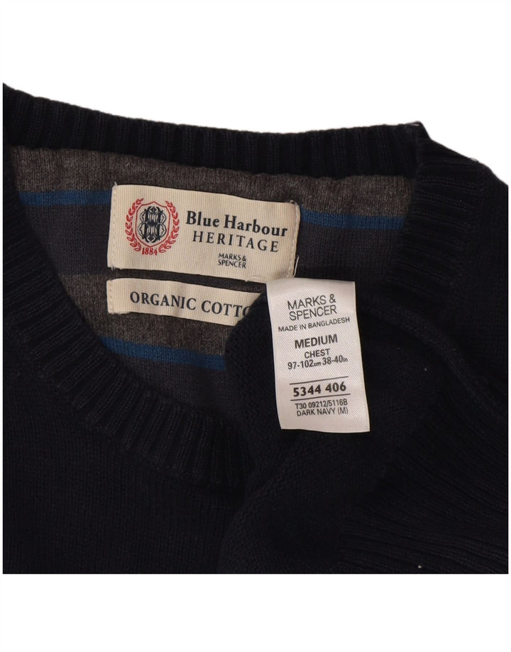 Marks & Spencer Męski sweter z okrągłym dekoltem, średni granatowy, bawełniany