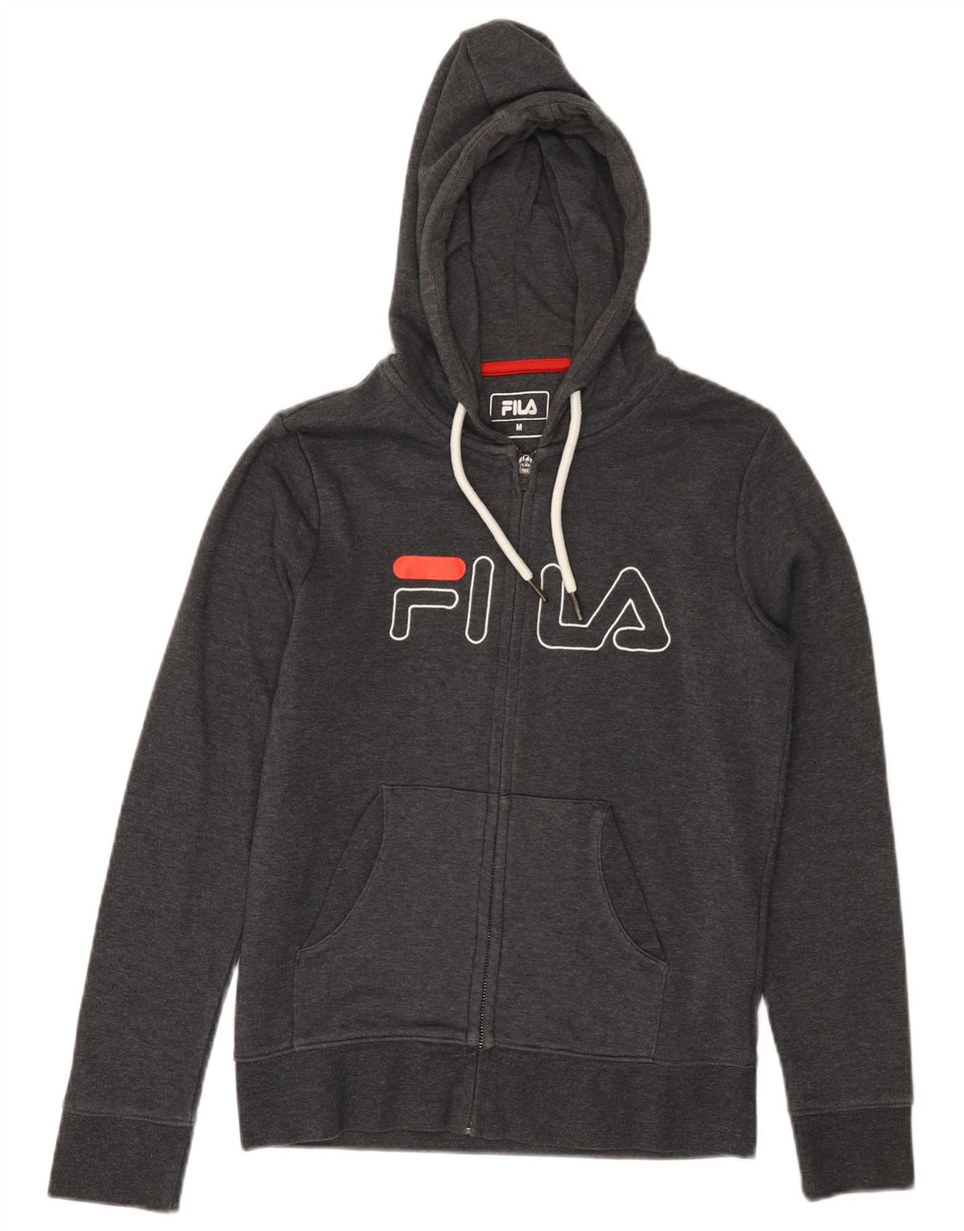 Fila Womens Graphic Zip Hoodie Sweater UK 12 Medium Grey Cotton
