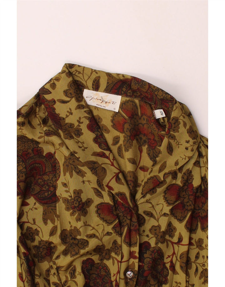 VINTAGE Womens Front Tie Shirt Blouse EU 40 Medium Khaki Floral Vintage Vintage and Second-Hand Vintage from Messina Hembry 