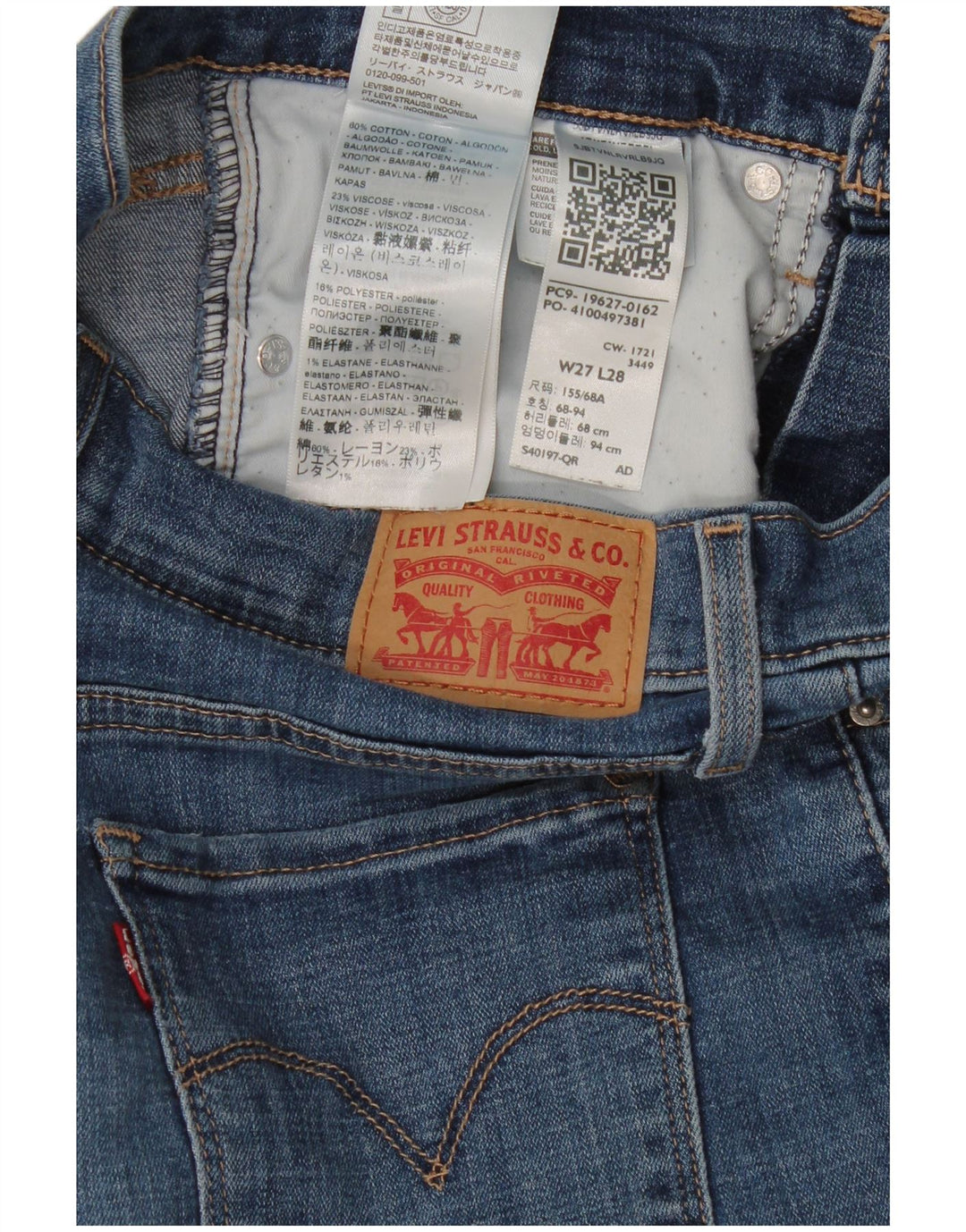 Damskie jeansy Levi's 312 Shaping W27 L28 Niebieska bawełna