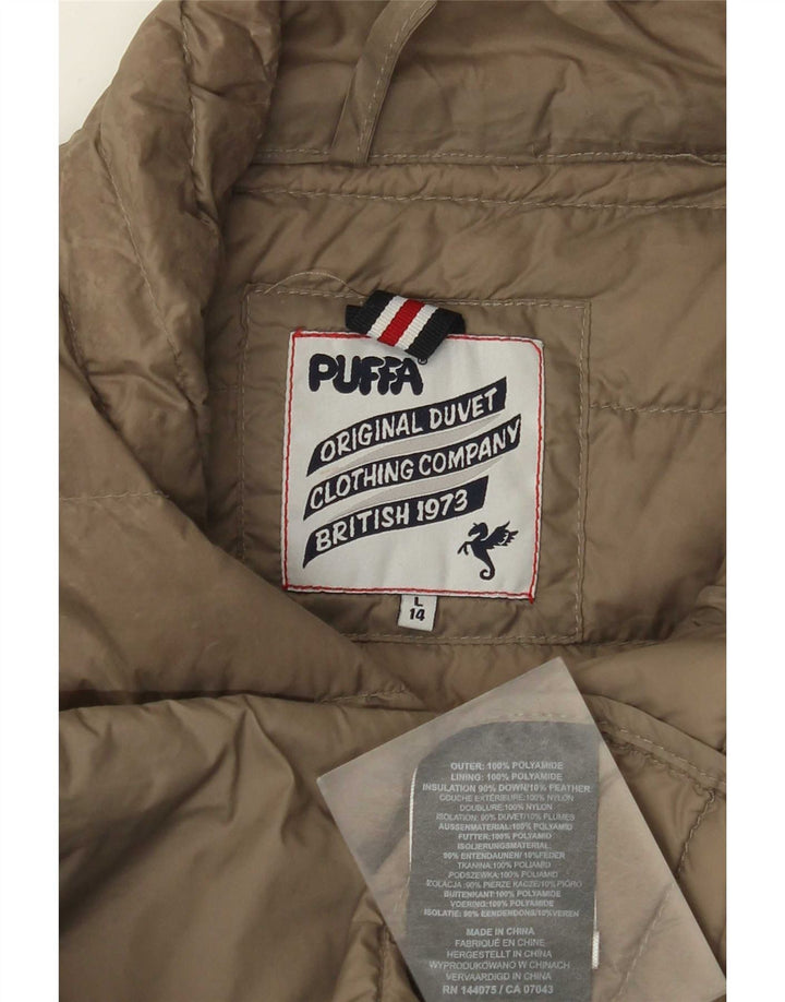 Damska ocieplana kurtka Puffa UK 14, duża, brązowa, poliamid