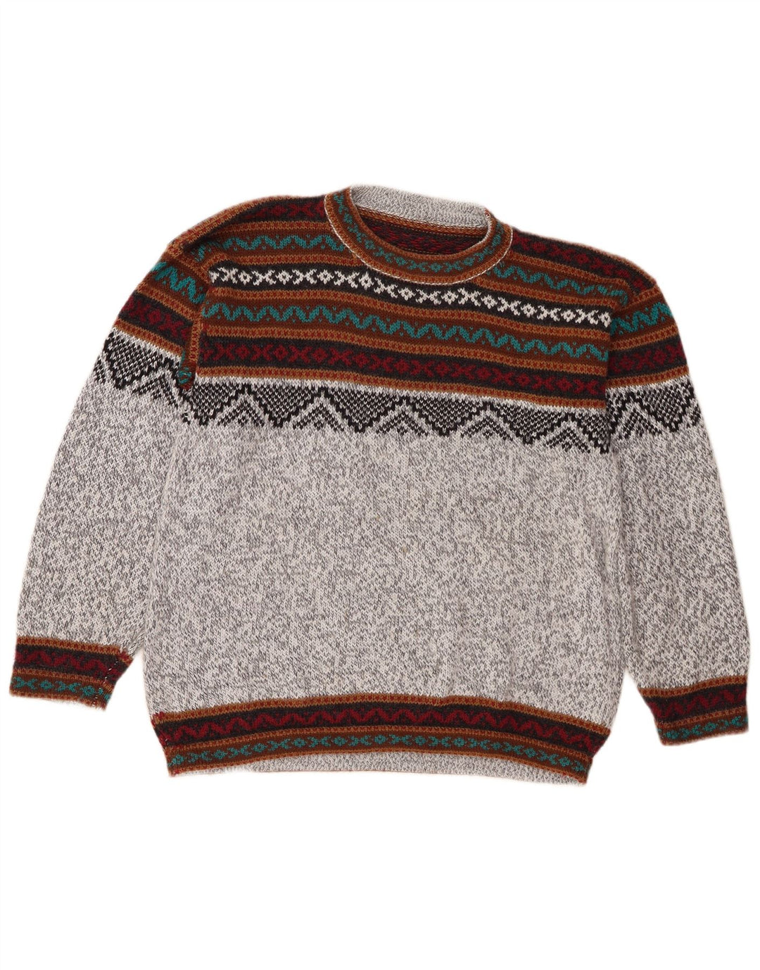 Vintage męski sweter z okrągłym dekoltem, średnio szary Fair Isle