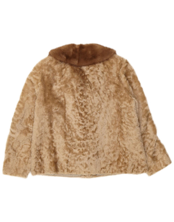 Vintage damska kurtka ze sztucznego futra UK 10 Small Beige