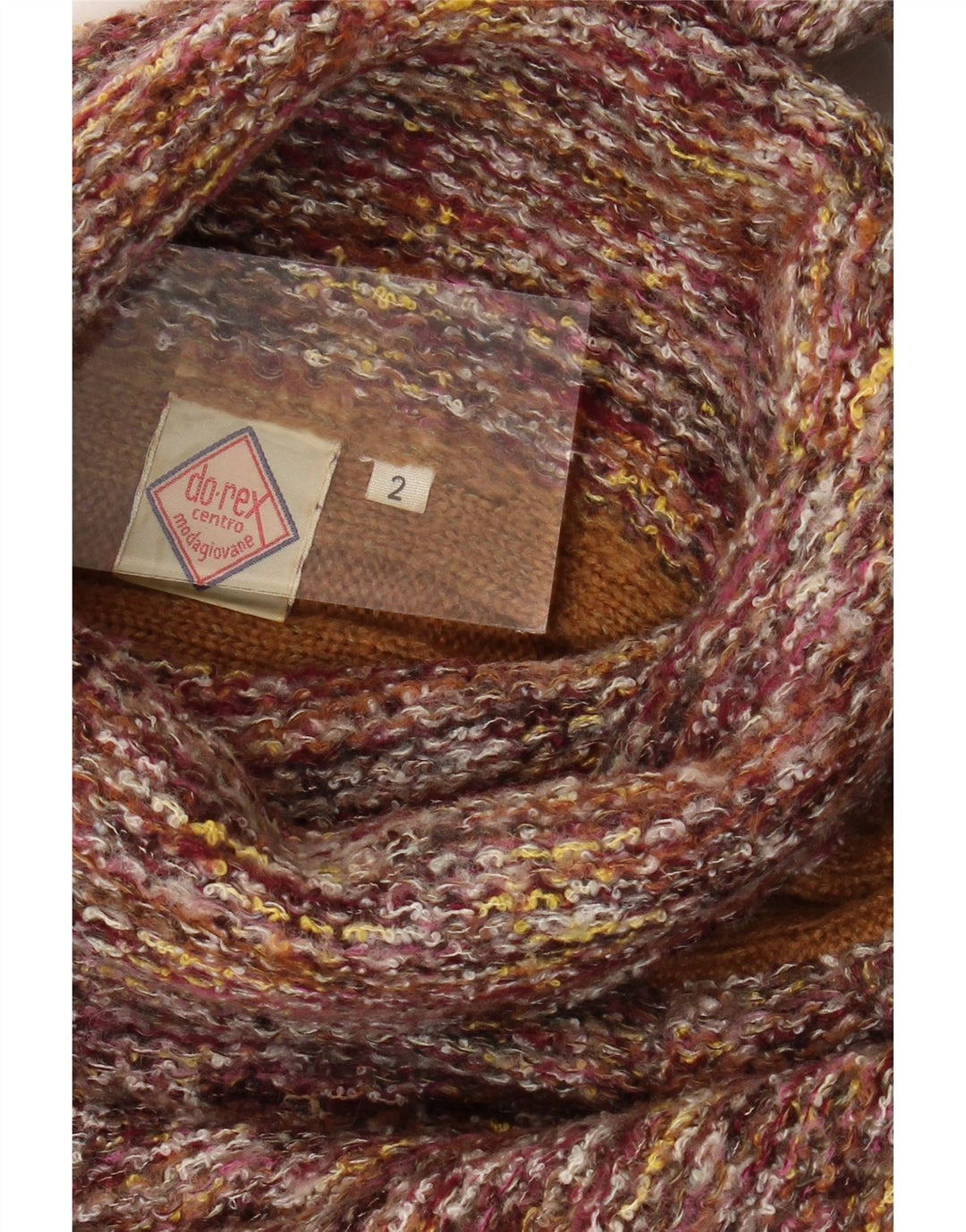 Sweter damski VINTAGE z wywijanym dekoltem UK 14, średnie, wielokolorowe paski