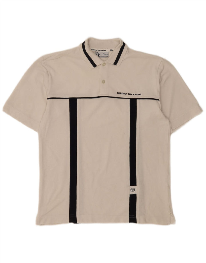 Męska koszulka polo Sergio Tacchini, mała, biała, bawełniana w bloki kolorów