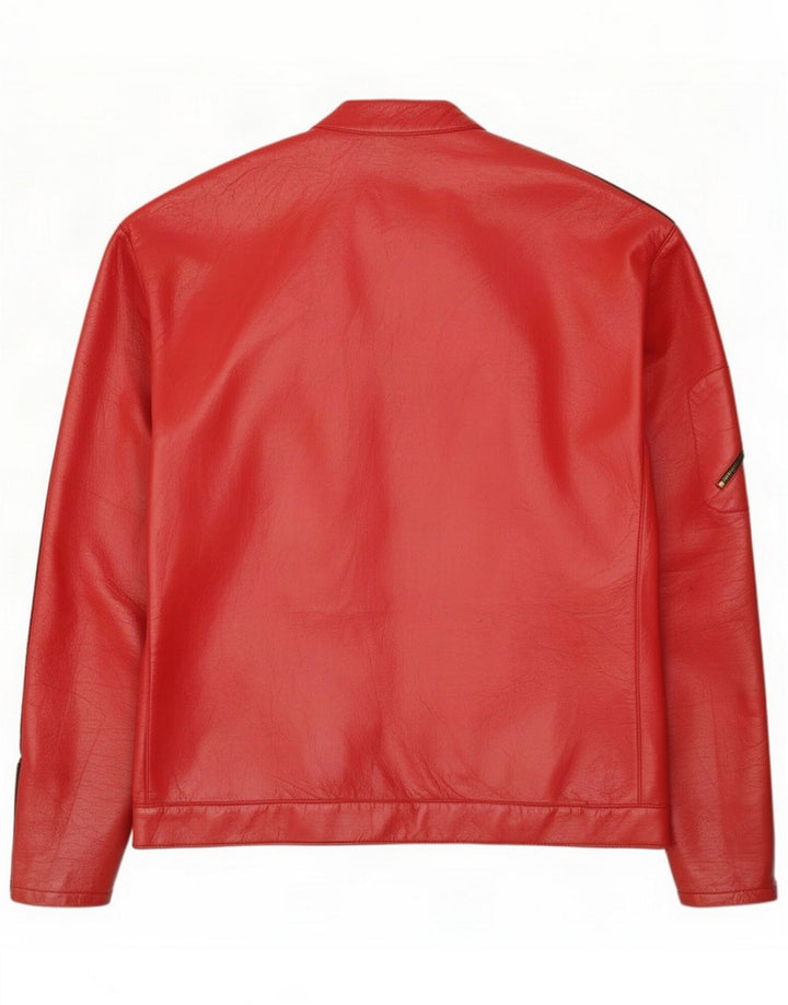 Męska kurtka skórzana vintage UK 40 duża czerwona Colorblock