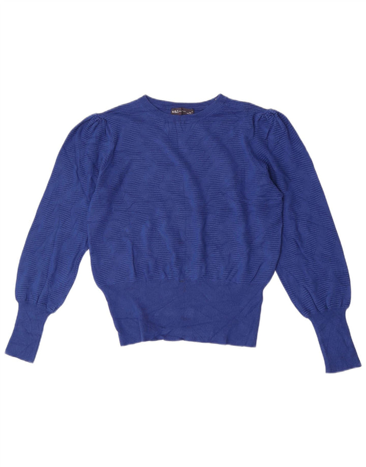 Marks & Spencer Damski sweter z okrągłym dekoltem UK 14 Średni niebieski geometryczny
