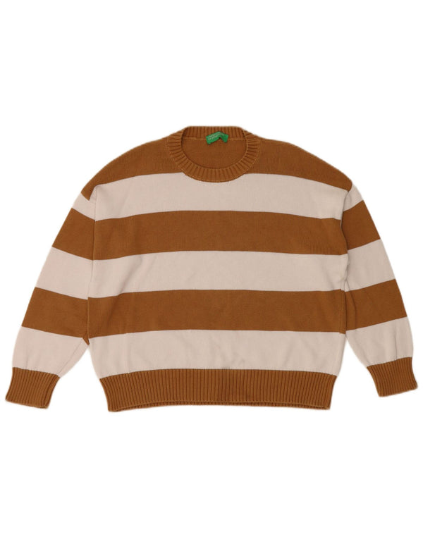 Damski sweter z okrągłym dekoltem Benetton UK 10 w małe brązowe paski