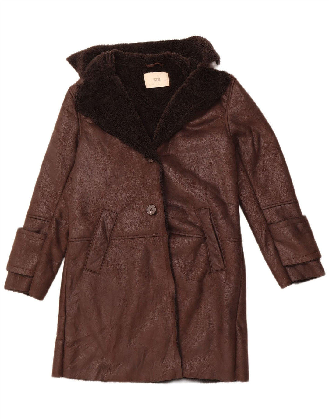 STRADIVARIUS Damski płaszcz oversize Sherpa UK 6 XS, brązowy poliester