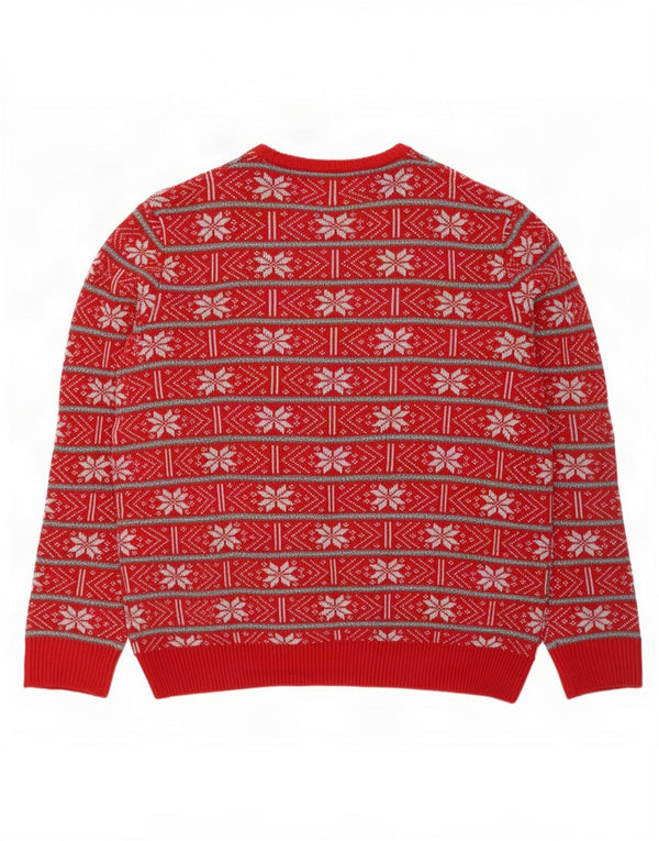 Marks & Spencer Męski sweter z okrągłym dekoltem, UK 16, duży, czerwony Fair Isle