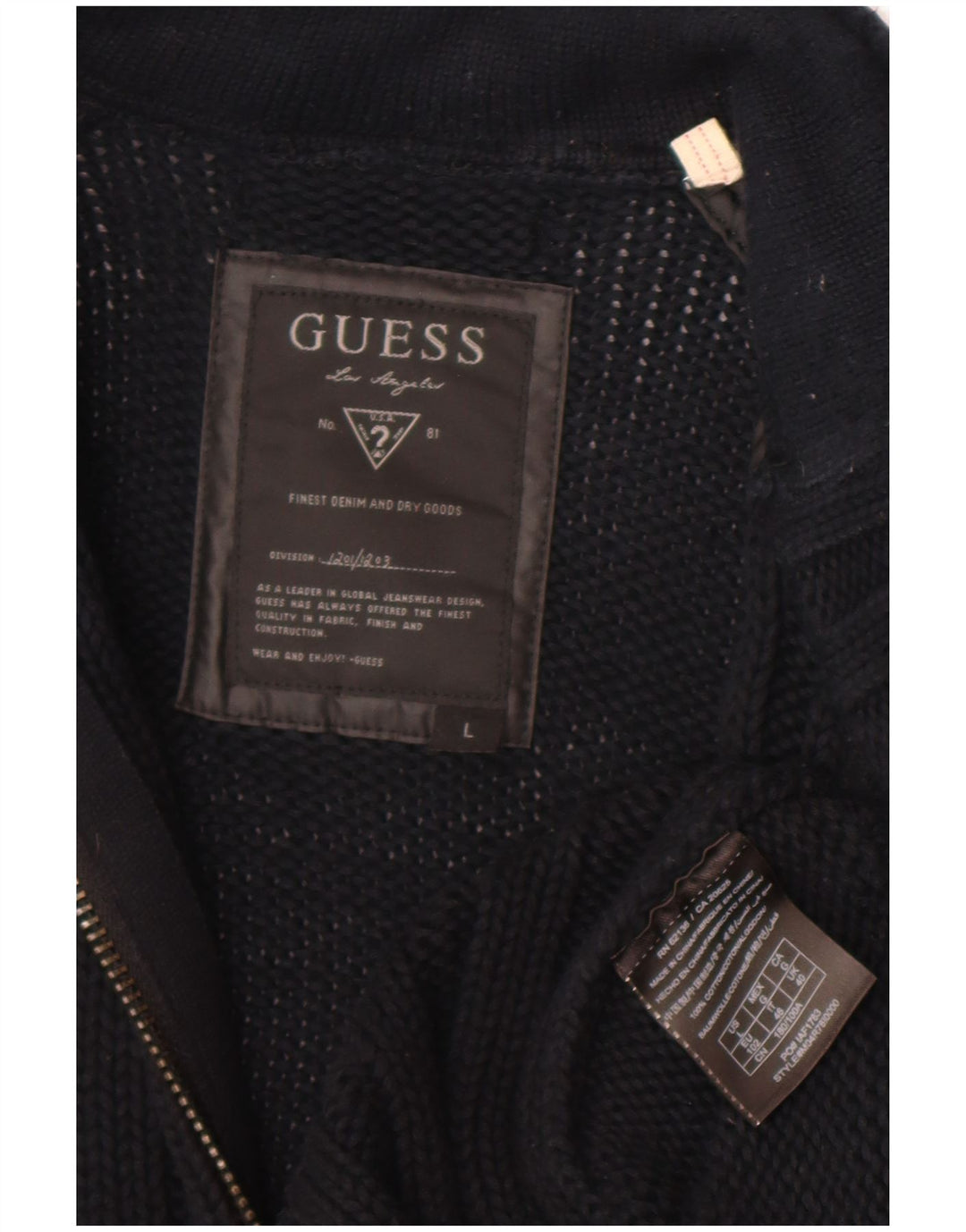 Guess Męski sweter rozpinany, duży, czarny, bawełniany